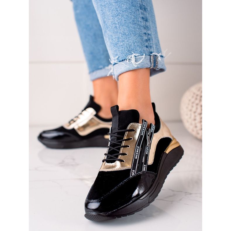 W. Potocki Baskets noires et dorées en cuir Potocki le noir d'or 1