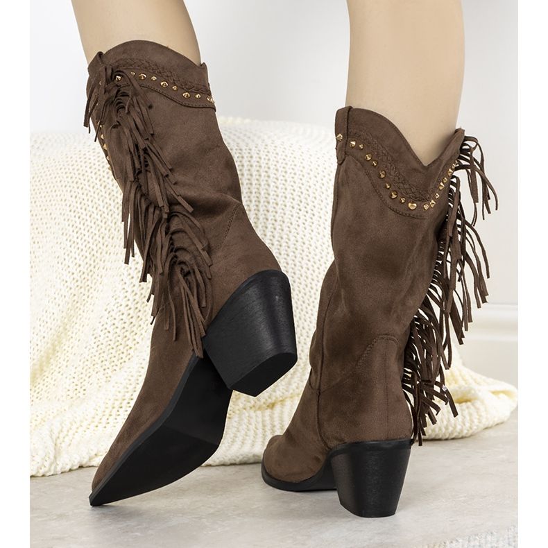 Bottes de cowboy boho en daim marron Loneflare brun 1
