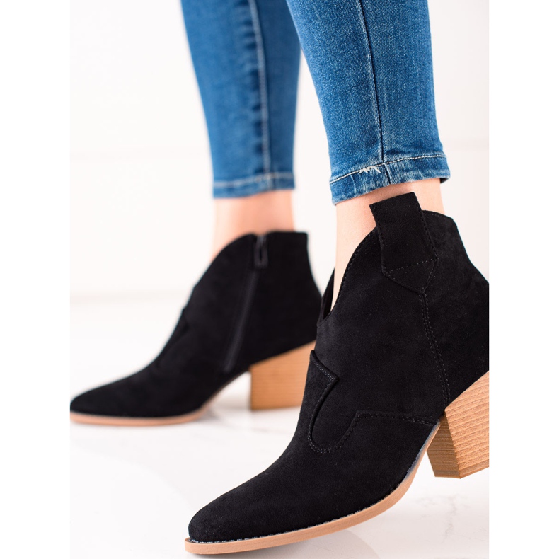 Lucky Shoes Bottes de cow-boy en daim noires 1