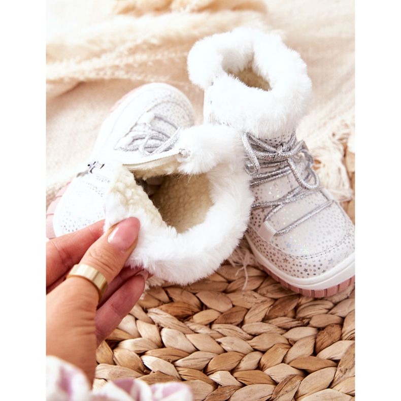 PE1 Bottes de neige chaudes avec fourrure White Stars blanche 1