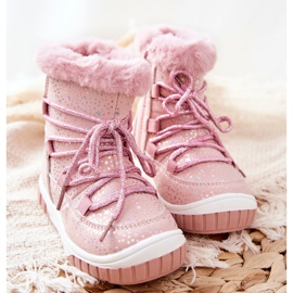 PE1 Bottes de neige chaudes avec fourrure étoiles roses 2