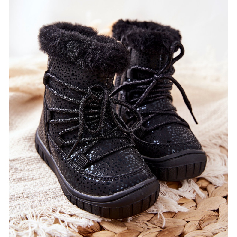 PE1 Bottes de neige chaudes noires avec fourrure le noir 1