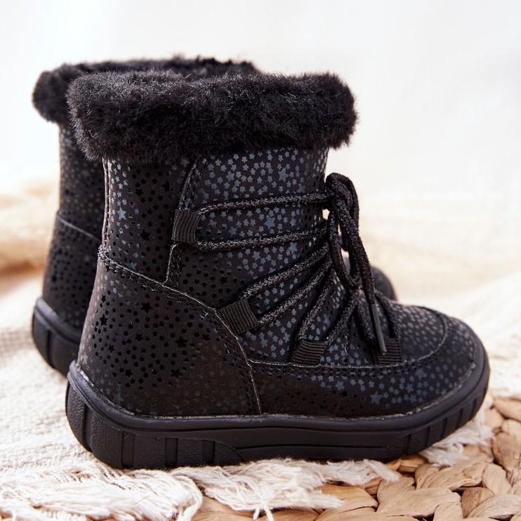 PE1 Bottes de neige chaudes noires avec fourrure le noir 2