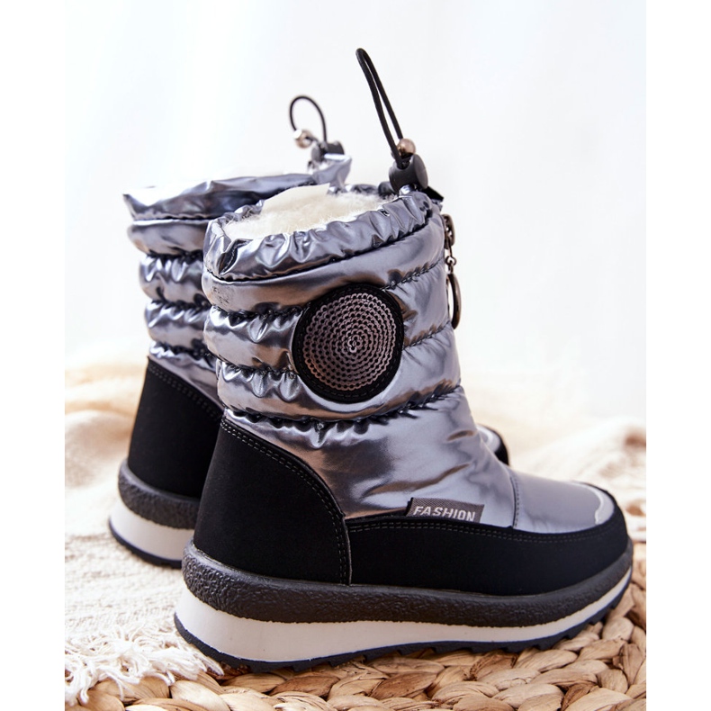 PE1 Bottes de neige chaudes hautes en laine Gris Lucia le noir argent 1