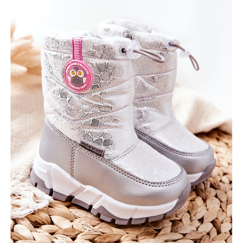 PJ2 Bottes de neige chaudes pour enfants avec fermeture éclair Argent-Blanc Laoth 1