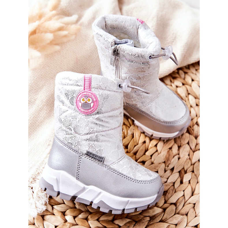 PJ2 Bottes de neige chaudes pour enfants avec fermeture éclair Argent-Blanc Laoth blanche 2