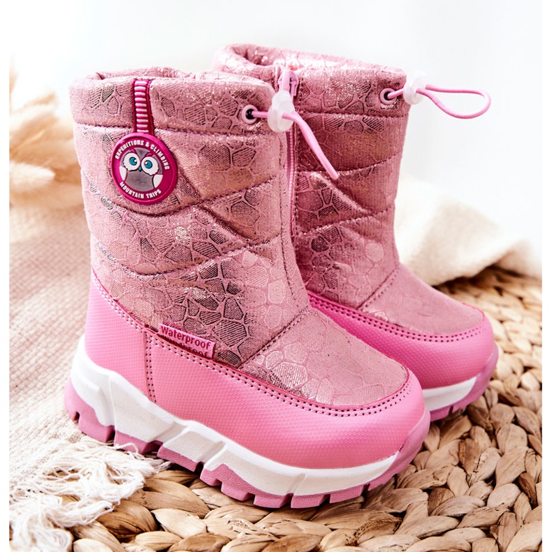 PJ2 Bottes de neige chaudes pour enfants avec fermeture éclair Layoth rose 1