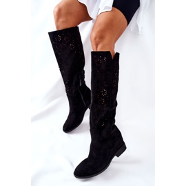 PG1 Bottes ajourées sur un coin noir caché Lara le noir 6