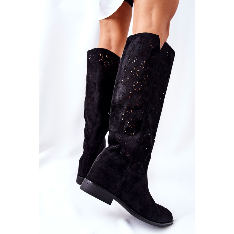 PG1 Bottes ajourées sur un coin noir caché Lara le noir 2