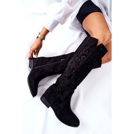 PG1 Bottes ajourées sur un coin noir caché Lara le noir 4