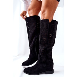 PG1 Bottes ajourées sur un coin noir caché Lara le noir 5