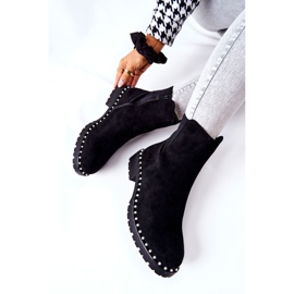 Bottines Venie en daim noires avec perles 1