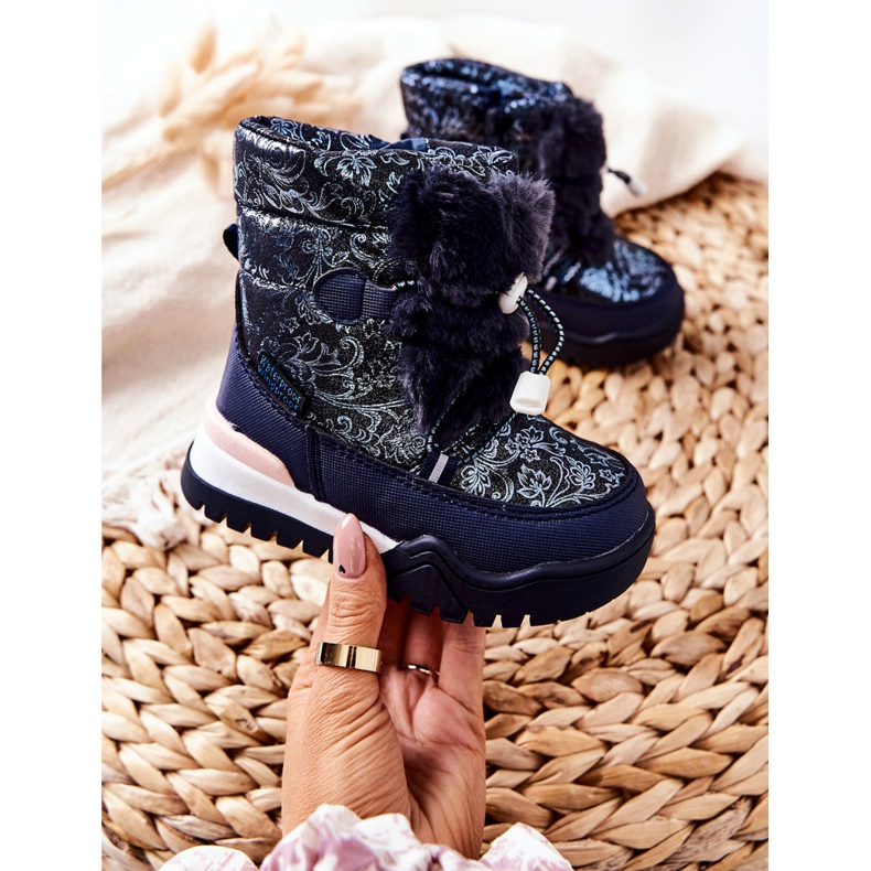 PJ2 Bottes De Neige Chaudes Enfant Avec Fourrure Bleu Marine Dessa blanche 2