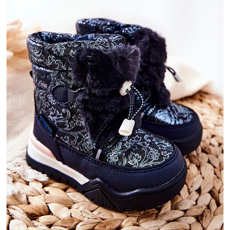 PJ2 Bottes De Neige Chaudes Enfant Avec Fourrure Bleu Marine Dessa blanche 1