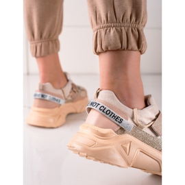 TRENDI Baskets Avec Velcro Mode beige doré 1