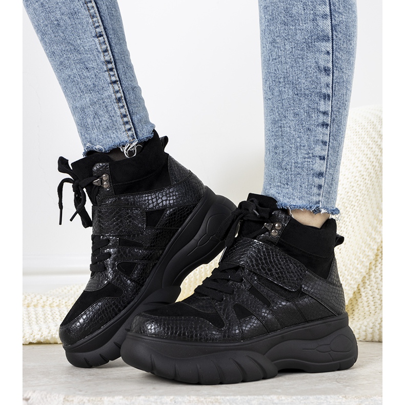 Baskets d'hiver noires sur le thème animal Ninette 2