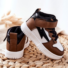 FR1 Chaussures de sport hautes pour enfants, blanc et marron Bartnie blanche brun le noir 1