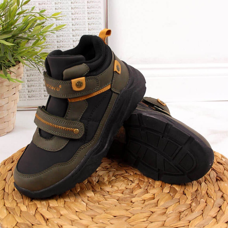 Bottines isolées Velcro McKeylor Jr JAN59B kaki blanche vert 1