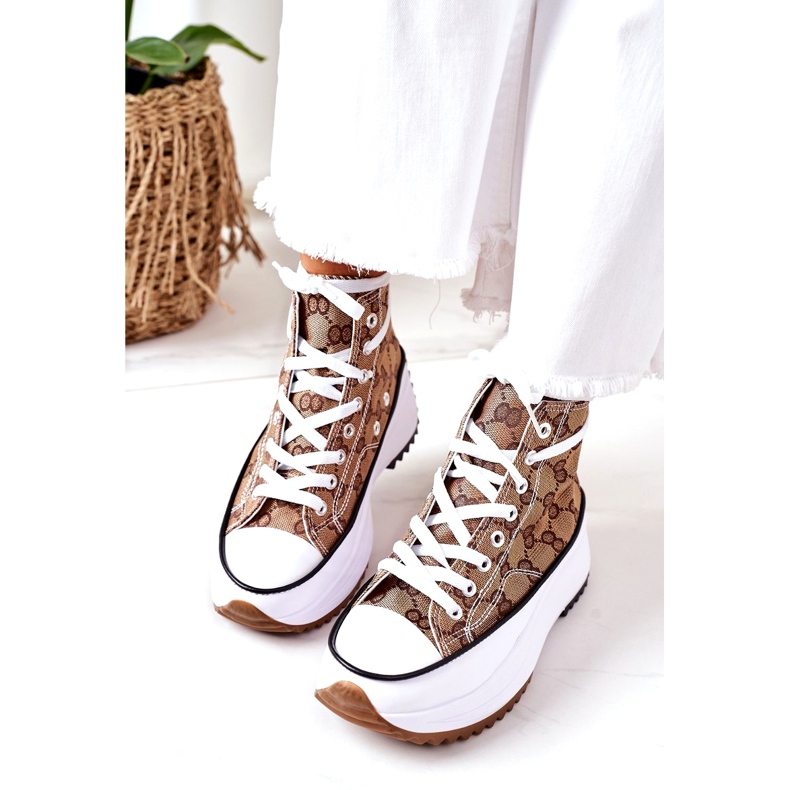 FJ1 Baskets Logging On The Electric Love Brown Platform blanc brun 1
