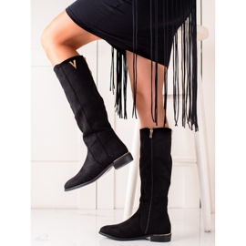TRENDI Bottes en daim élégantes le noir 3
