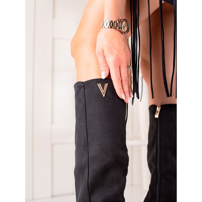 TRENDI Bottes en daim élégantes le noir 1