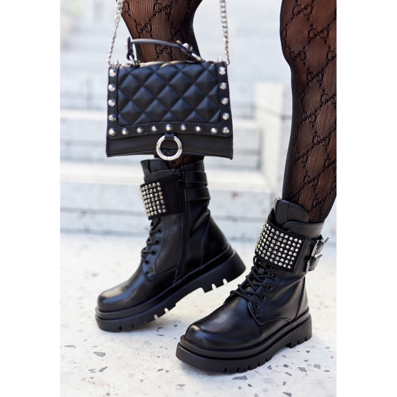 PE1 Bottes Femme Workers Avec Clous Noir Eveis le noir 2