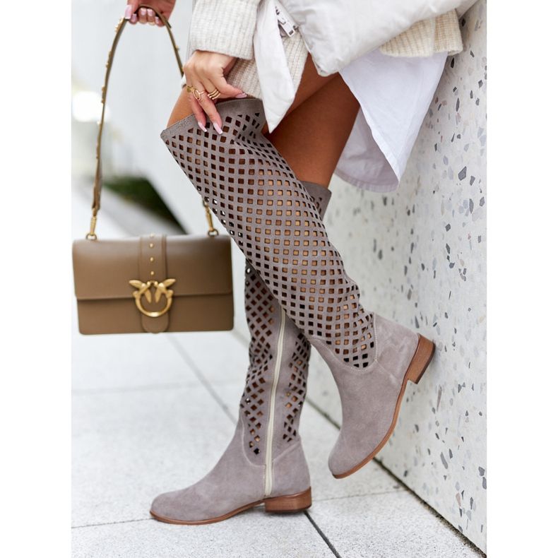 PA2 Bottes en daim à motif ajouré Pointe marron clair brun 2