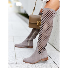 PA2 Bottes en daim à motif ajouré Pointe marron clair brun 3