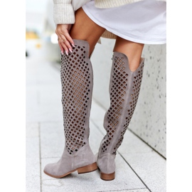 PA2 Bottes en daim à motif ajouré Pointe marron clair brun 4