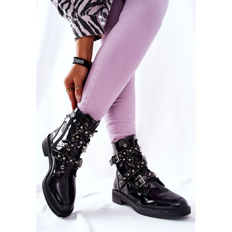 Boots Laquées à Bandes de Lorist Noir 2