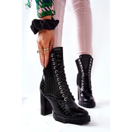 PG1 Bottines Femme à Talons Hauts Motif Crocodile Noir Erdogan 6