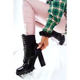 PG1 Bottines Femme à Talons Hauts Motif Crocodile Noir Erdogan 1