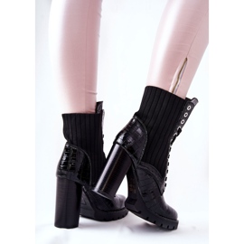 PG1 Bottines Femme à Talons Hauts Motif Crocodile Noir Erdogan 2