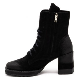 Exquisite Bottines en cuir pour femmes à talons hauts 1287EX noir 1