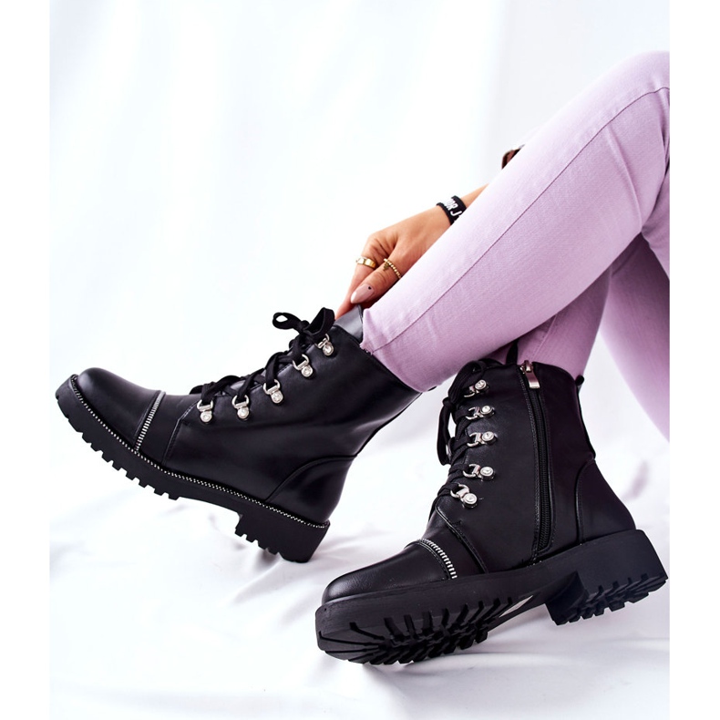 PG1 Bottes en cuir nouées Daiane noires classiques le noir 1