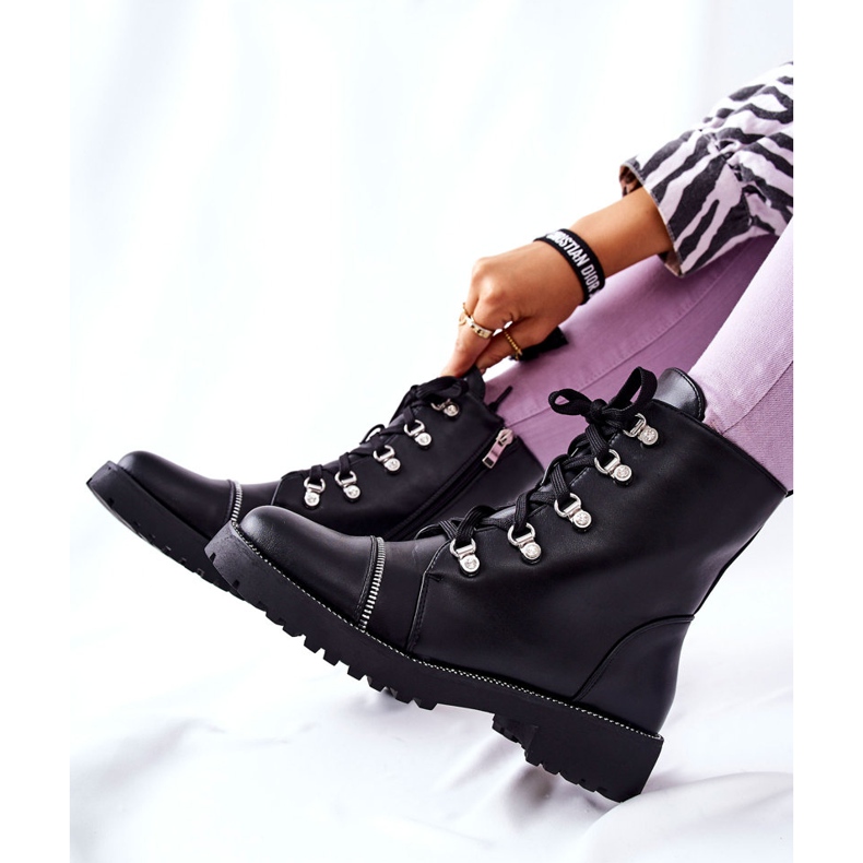 PG1 Bottes en cuir nouées Daiane noires classiques le noir 2