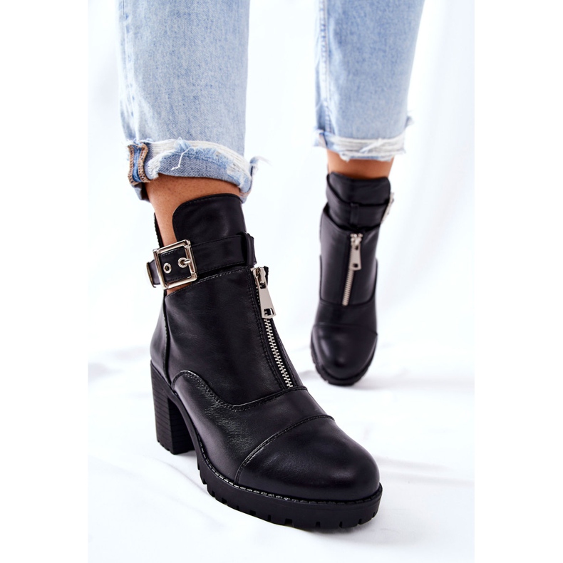 PG1 Bottes Clive noires à talons hauts avec boucle 1