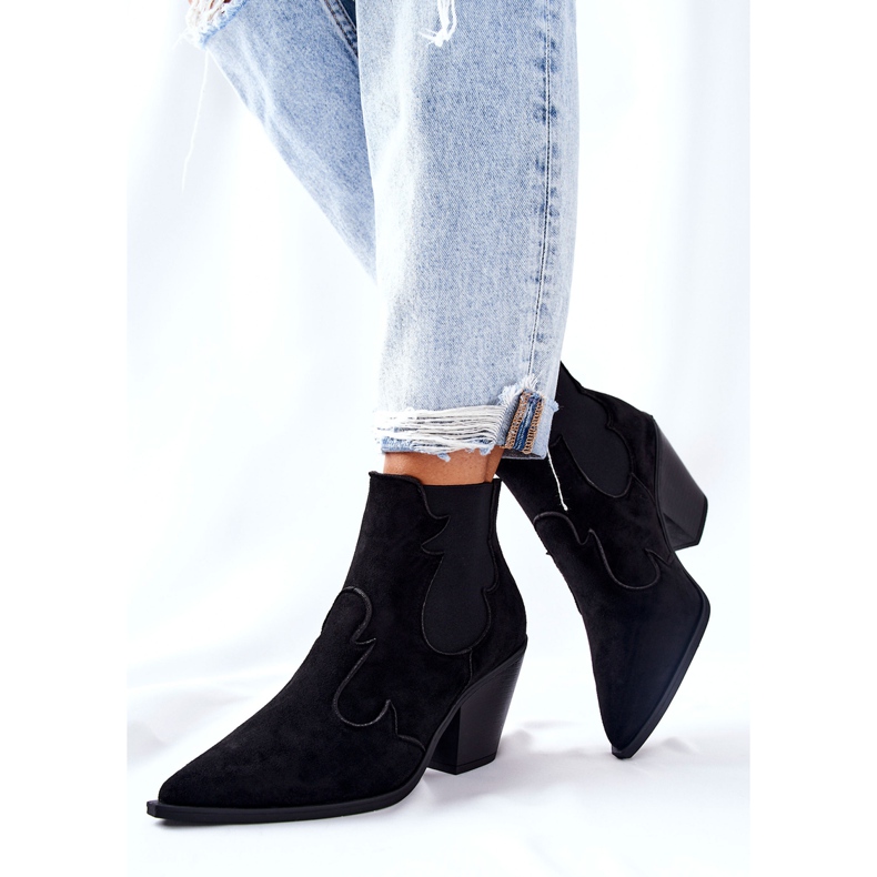 PG1 Bottes de cow-boy en daim noires Maurelle 1