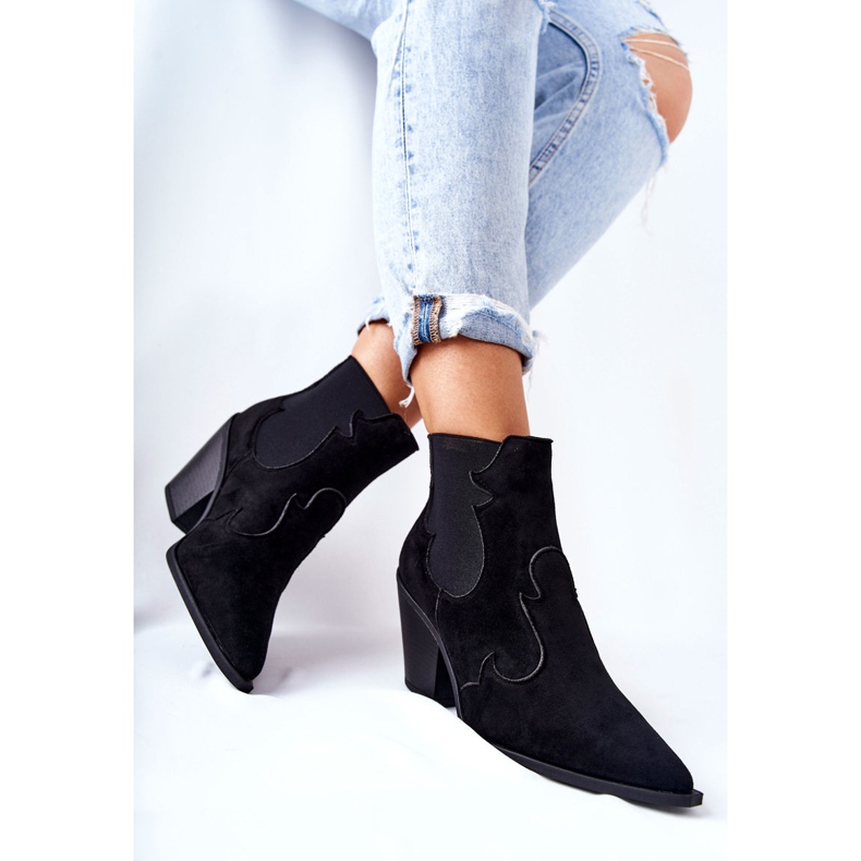 PG1 Bottes de cow-boy en daim noires Maurelle le noir 2