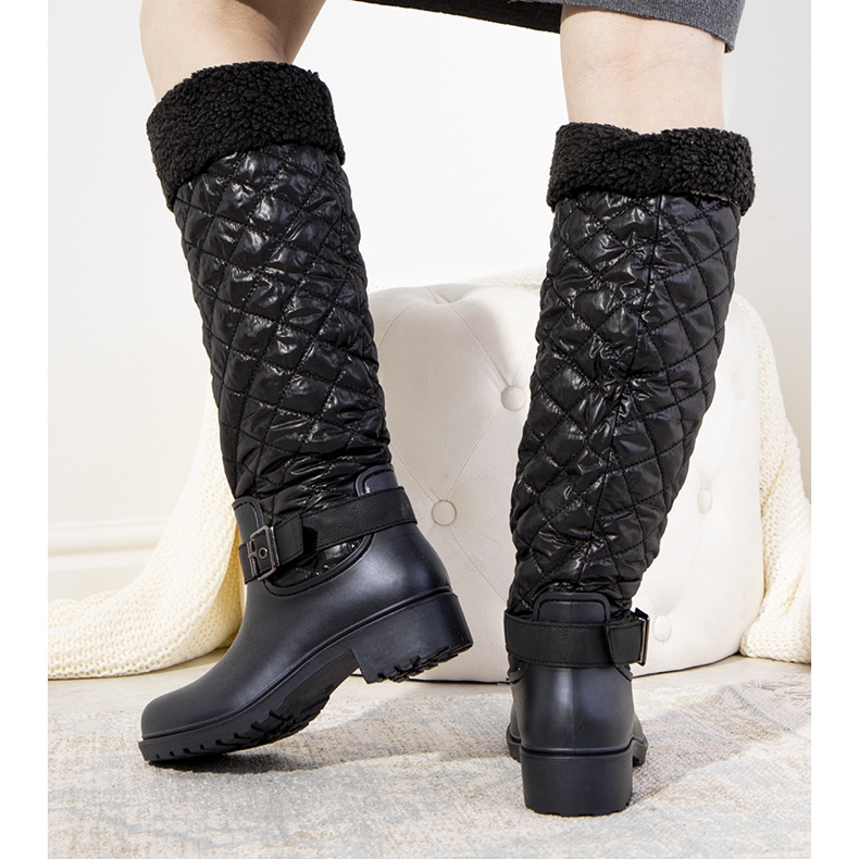 Bottes de pluie noires avec tige Ninfa matelassée le noir 1