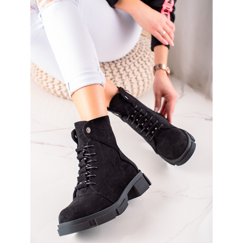 Goodin Bottines à lacets en daim noir 1