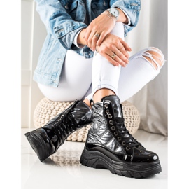 TRENDI Trappeurs matelassés à la mode noir argent 1