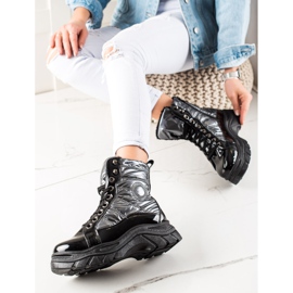 TRENDI Trappeurs matelassés à la mode noir argent 2