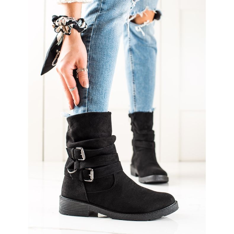 Renda Bottes en daim noires avec boucle décorative le noir 1