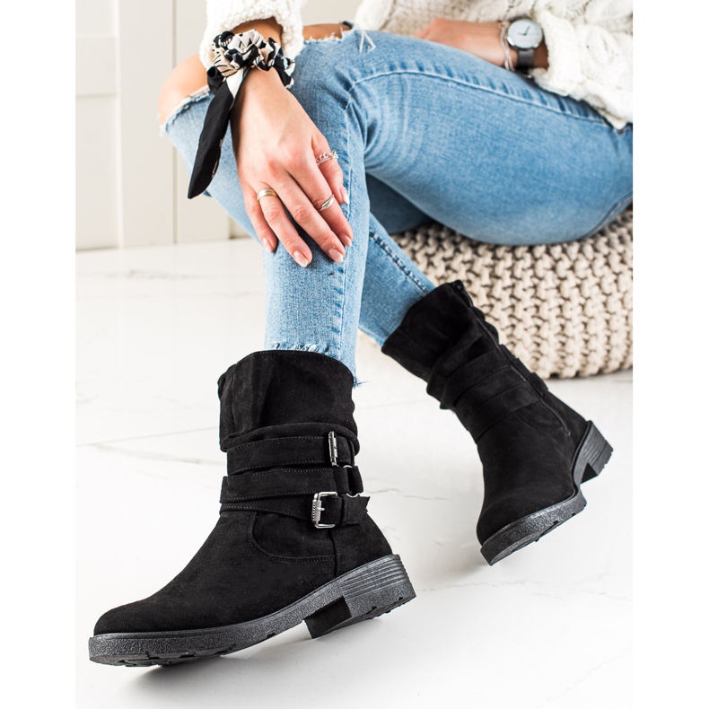 Renda Bottes en daim noires avec boucle décorative le noir 2
