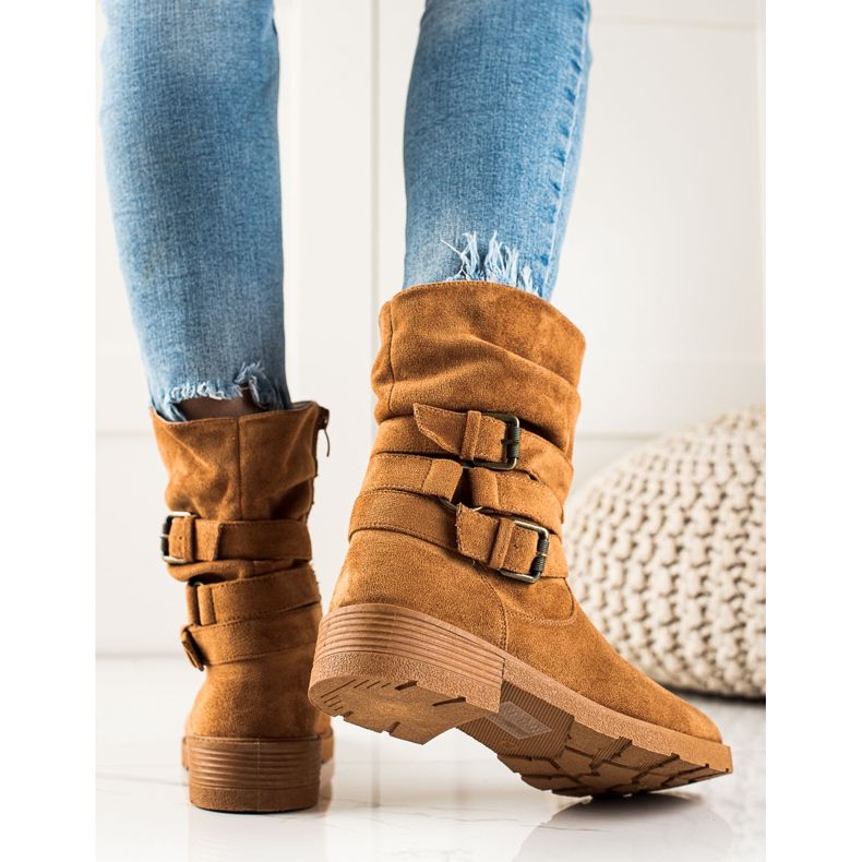 Renda Bottines en daim camel avec boucle décorative brun 1
