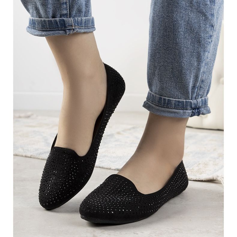 Ballerines noires ornées d'oxydes de zirconium Harriette 1