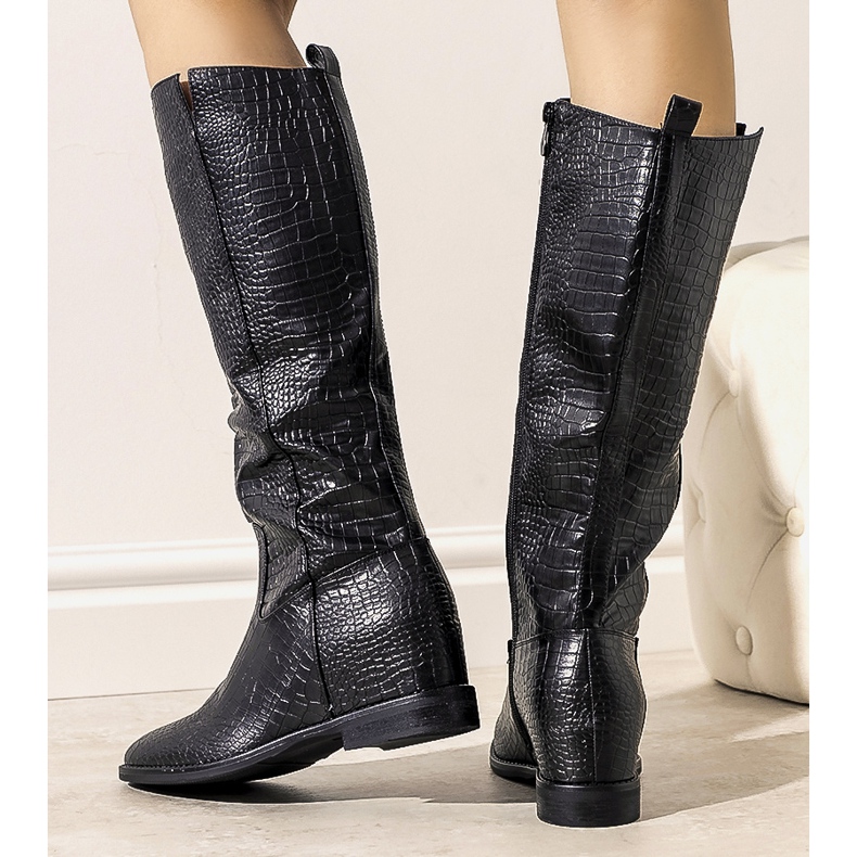 Bottines noires à motif peau de crocodile Daoust 1