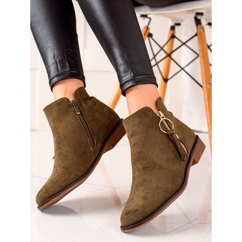 Super Me Bottes avec une fermeture éclair dorée vert 1