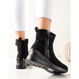 Evento Bottines en daim à talon compensé le noir 1